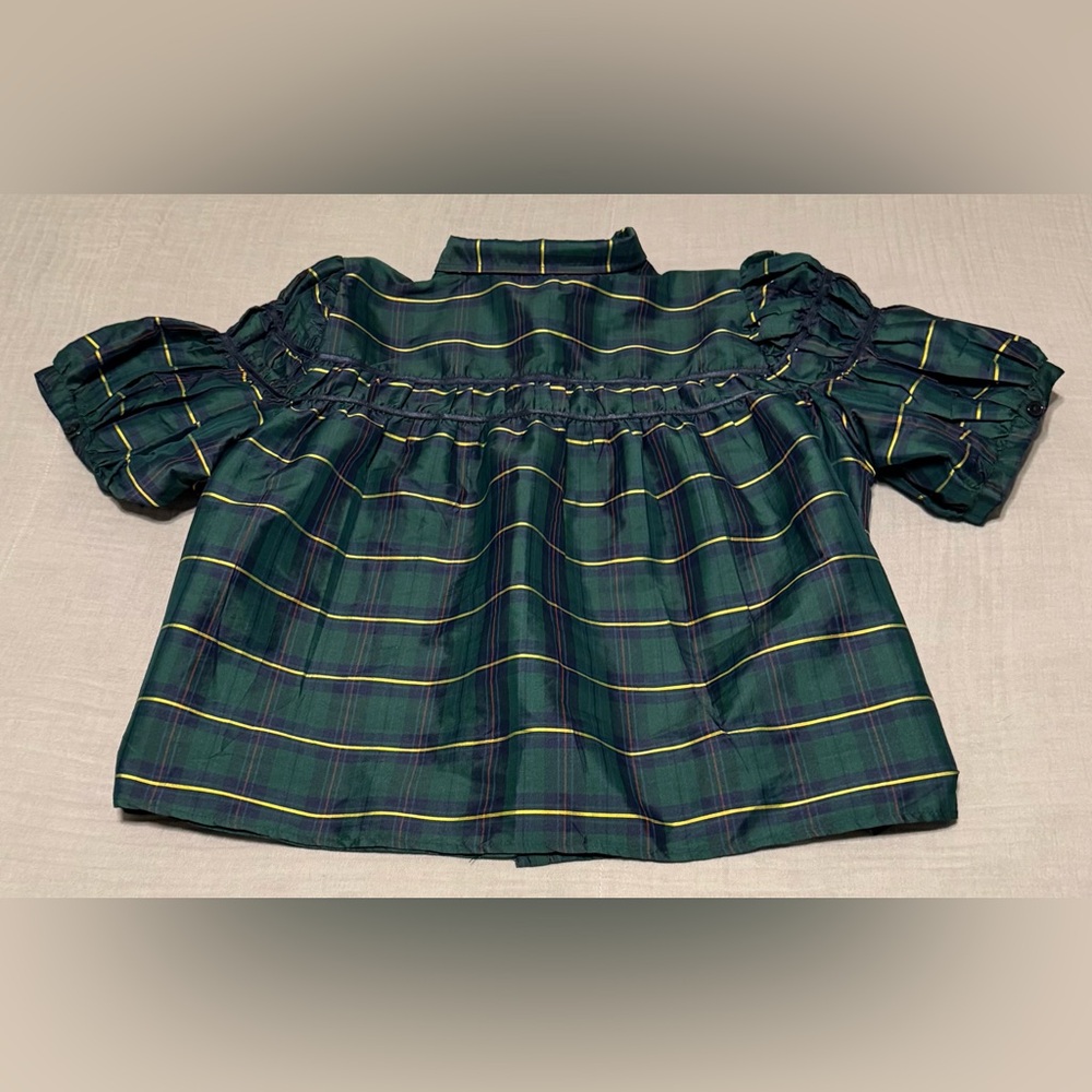 Anthropologie Maeve The Leandra
Taffeta Shirred Yoke Blouse Green Plaid 2X - Picture 4 of 8